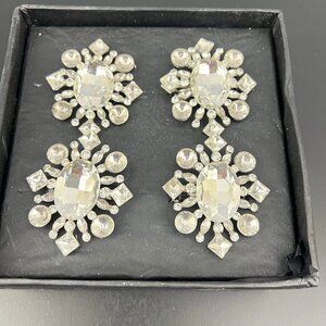 Tahari Home Jeweled  Rhinestone Silver Napkin Holders